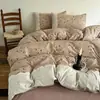 Juego de Cuatro Piezas con Borde de Encaje Vintage Clase A, Engrosado Otoño e Invierno, Fresco Juego de Ropa de Cama de Lino Floral
