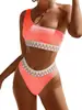 Biquíni Sexy com Fenda 2025 Tie-Dye Cor Lisa para Praia Roupa de Banho Bikini Nova Europeia e Americana Estação Independente Amazon
