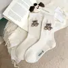 Calcetines Populares de Lana para Otoño e Invierno, Calcetines de Media Caña, Estilo Japonés, Calcetines Cálidos de Invierno para Mujer, Calcetines Holgados sin Costuras con Dibujo de Oso Lindo