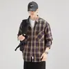 Camisa xadrez retro clássica americana para homens, manga longa, nova marca trendy casual britânica 2026 jaqueta camisa para primavera e outono para homens