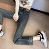 Jeans Cigarrillo Vintage para Mujer, Forro Polar de Invierno 2024 Nuevos de Tiro Alto Petite Cropped Rectos Elásticos de Moda