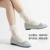 Calcetines Coreanos Dulces de Media Pantorrilla Finos y Transpirables para Primavera y Verano con Encaje de Moño Calcetines Lolita, Calcetines JK con Rayas Verticales Antideslizantes
