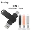 Memoria USB 3 en 1 OTG para teléfono móvil Apple tipo-c Memoria USB 16G metálica giratoria de regalo Memoria USB 64g