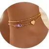 Amazon Transfronteiriça Nova Tornozeleira Fashionável Camada Dupla Ajustável 12 Pedras de Nascimento Mês Corrente de Tornozelo Feminina Design de Nicho