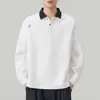 Roupa Masculina Shanggu Nova Coleção Primavera e Outono Moletom com Gola Reversível Top Unissex Marca Tendência Peso Pesado Bloco de Cores Bordado Manga Longa Camisa Polo