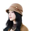 Novo chapéu de lã para equitação de outono e inverno para mulheres com laço, vintage elegante, afina o rosto, chapéu bucket moderno, chapéu de proteção solar
