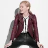 Chaqueta corta de cuero negra, fresca y elegante, para ir al trabajo, con bolsillos de cuero suave con patrón de lichi, de cintura alta, chaqueta biker versátil para personas petite