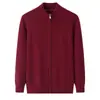 Cárdigan Base de Punto Liso de Cachemira de Color Sólido, Calibre 7, Cuello Semi-Alto con Cremallera, Suéter de Punto Casual de Moda para Hombre, Grosor Medio