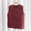 Jaqueta de Penas Anti-Estação Feminina Inverno Coreana Nova Gola Redonda Zíper Slim Fit Comprimento Médio Colete Fashionável Quente Colete Ombro Explosão