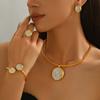 Collar Pendientes Juego de Joyería Popular para Mujer Transfronterizo Diseño Geométrico de Hoja Hueca con Diamantes Cadena Clavicular con Colgante para Mujer