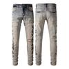 Marca de moda TR AMIRI lavado pesado con agujeros artesanales jeans ajustados de cuero de alta calidad para hombre