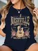 Camiseta Feminina Manga Curta com Estampa de Letras de Guitarra, Aliexpress Transfronteiriço,