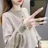 Suéter de Punto con Cuello Redondo para Mujer, Estilo Holgado Perezoso, Malla de Encaje Sexy, Cadena, Top Delgado, Primavera y Otoño 2023