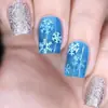 Uña de invierno de alta calidad, transparente azul hielo, con viñeteado, purpurina plateada, corta y cuadrada, parche para uña, copo de nieve, uñas postizas transfronterizas