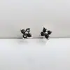 Pendientes de Trébol de Cuatro Hojas Chapados en Plata de Ley S925 con Oro de 18K y Circonita Negra, Delicados y Compactos, Pendientes de Verano Amigables con los Oídos para Mujer