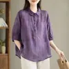 Nueva camisa jacquard de solapa para mujer, elegante camisa retro de manga media para mujer, ajustada y fina