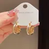 Pendientes de Clip Metálicos Geométricos Simples de Moda de Nicho para Mujeres Elegantes de Lujo Ligero Individuales Únicos con Sentido de Diseño Retro Pendientes de Aro Venta al por Mayor