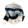 Elegante Suéter de Bloques de Color con Rayas Anchas para Mujer, Nuevo Otoño/Invierno Estilo Coreano Holgado Vintage Casual Cardigan Abrigo de Punto