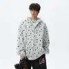 Sudadera con capucha y estampado integral de estrellas Retro Americano Cardigan Unisex Marca de Moda Pareja Holgada Sudadera con Cremallera