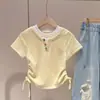 Conjunto de Verão para Meninas Tendência 2025 Crianças Maiores Estiloso Falso Duas Peças Camiseta Estilo Coreano Jeans Rasgado Conjunto de Duas Peças