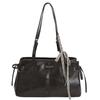 Bolsa de Ombro Elegante e Versátil de Grande Capacidade Cor Sólida para Mulheres Estilo Europeu e Americano Bolsa Tote Retrô Tendência