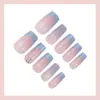 Uñas Color Nude Estilo Francés con Líneas, Pedrería en Forma de Corazón, Piezas de Arte para Uñas Transfronterizas, Uñas Postizas de Comercio Exterior, Pegatinas para Uñas
