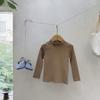 Camiseta de Algodón Lisa de Manga Larga para Niños 2026, Camiseta Base para Primavera y Otoño, Niños y Niñas, Cuello Alto Medio, Parte Superior Cepillada y Engrosada