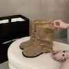 Botines, botas negras, estilo caballero, retro, estilo Western, con detalle de plisados, colección otoño/invierno 2026, botas de mujer, botas de cowboy, botas Martin, polainas