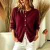 Novo produto transfronteiriço para lojas independentes da Amazon europeia e americana: suéter cardigã de tricô de manga longa outono/inverno feminino com gola redonda pulôver
