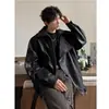 Chaqueta de Cuero PU para Motocicleta Americana Otoño 2026 para Hombre con Solapa Grande, Remaches, Hebilla, Corte Holgado, Estilo High Street, Chaqueta de Cuero Negra