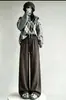 Pantalones Curvos de Pierna Ancha con Pedrería Star Heavy Industry Seleccionados Cuidadosamente para Mujer Otoño/Invierno Nuevos de Cintura Alta Adelgazantes de Pierna Ancha Sueltos Versátiles Casuales