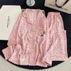 Pijama Lindo de Dibujos Animados para Mujer, Cardigan Delgado de Algodón Nube con Lunares para Primavera y Otoño, Manga Larga y Pantalones, Conjunto Holgado para el Hogar