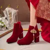 Zapatos de Boda para Mujer 2025 Otoño e Invierno Nuevo Estilo Traje Xiuhe Vestido de Boda Dos Usos Tacones Rojos Zapatos de Novia Botas de Boda