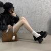 Sapatos de Couro Pequenos Loafers Femininos de Salto Alto Espesso e Solado Grosso para Primavera e Outono de 2024, Sapato de Camada Única com Salto Médio e Bico Redondo Estampa de Leopardo
