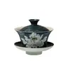 Yanyan Loto de Tinta Pintado a Mano Cerámica Tres Piezas Gaiwan Tazón Chino Zen para Preparar Té Taza de Té Gaiwan Hecho a Mano Juego de Té Kung Fu