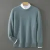 Suéter Masculino de Lã Espesso para Outono e Inverno, Suéter de Cor Sólida com Gola Redonda, Suéter de Lã Casual de Negócios para Jovens, Suéter Base de Tamanho Grande