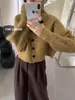 Gola Alta Estilo Coreano de Botão Único Outono e Inverno Estilo Preguiçoso Malha para Mulheres, Cor Pura da Moda, Rejuvenescedor, Solta, Versátil e com Efeito Emagrecedor Malha