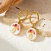 Brincos femininos redondos com padrão de cogumelo, best-sellers transfronteiriços europeus e americanos, com acessórios de orelha redondos de aço inoxidável banhados a ouro com impressão a óleo.