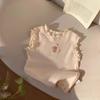 Meninas Verão Auricularia Lace Vest Verão Nova Tulipa Afilado Bordado Top Baby Styline Jacquard T-Shirt