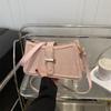 Bolsa de ombro único feminina, bolsa francesa da moda, nova, 2025, cor sólida, retrô, popular, para deslocamento, com fivela de cinto, transversal