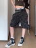 Jeans de Herramienta Camuflaje Multibolsillos Estilo Retro Talla Grande para Mujer Diseño de Calle Alto Sentido Rectos Sueltos Atajo Pantalones de Moda
