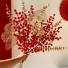 Flores Secas Frutas Vermelhas Flores Artificiais de Acácias Buquê Folhas de Eucalipto Ginkgo Decoração de Chão para Sala de Estar Arranjo de Flores Tecelagem