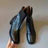 Botines de tacón alto de cuero genuino de 6 cm para mujeres petite, nuevo estilo otoño e invierno 2026, botines estilo Martin de punta cuadrada, botas francesas de tacón grueso estilizadas