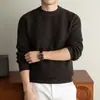 Suéter de Punto Canalé con Cuello Redondo Nuevo para Hombre Otoño e Invierno Juventud Manga Raglán Color Sólido Casual Versátil Cálido Camiseta Base de Punto