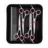 Suministros de aseo y limpieza para mascotas, tijeras de belleza, juego de herramientas de corte de acero inoxidable para perros, cuchillas planas y curvas rosas