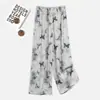 2026 Pantalones Nuevos de Algodón y Seda Verano Pantalones de Pijama de Algodón y Seda para Mujer Cintura Alta Pierna Ancha Estilo Delgado Se Pueden Usar Solos o Fuera de Casa Pantalones