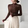 Camiseta base elegante de cuello alto de manga larga ajustada para otoño e invierno para mujer, top de moda estilo ins para chicas a la moda