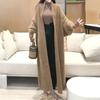 Cardigan de malha de veludo com imitação de vison acima do joelho para outono e inverno, estilo coreano, solto, comprimento médio, estilo preguiçoso, suéter macio e encerado para mulheres