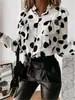 2024 Aliexpress Aliexpress Otoño Europeo y Americano Nueva Ola Estampado de Puntos Manga Larga Cuello en V Camisa Top para Mujer