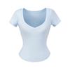 Estilo Europeu e Americano Primavera e Verão Novo Desejo Puro Tencel Gola V Manga Curta Camiseta Sexy Sexy Slim Slim Cor Sólida Top para Mulheres